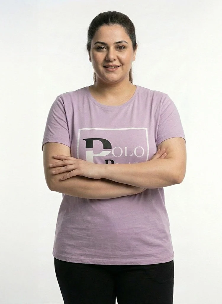 لعب البولو تيشيرت نسائي برسومات - ليلك